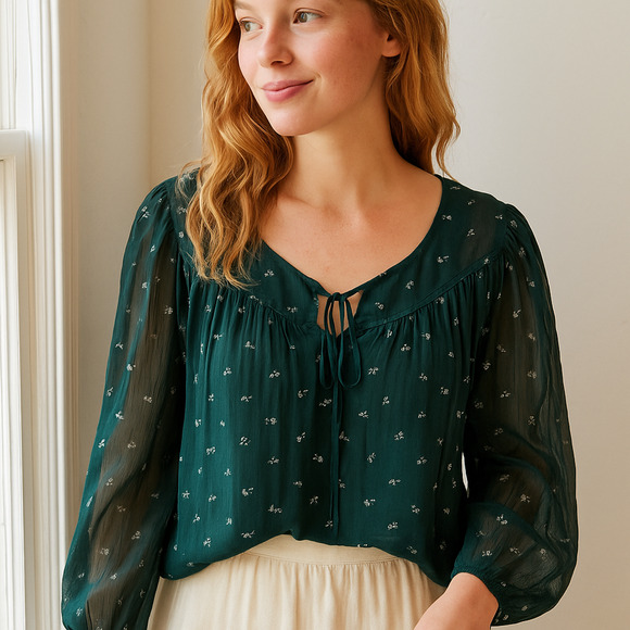 NWT Old Navy Floral Cottagecore Peasant Style Romantic Boho Chic Blouse Sz Med - Picture 1 of 7